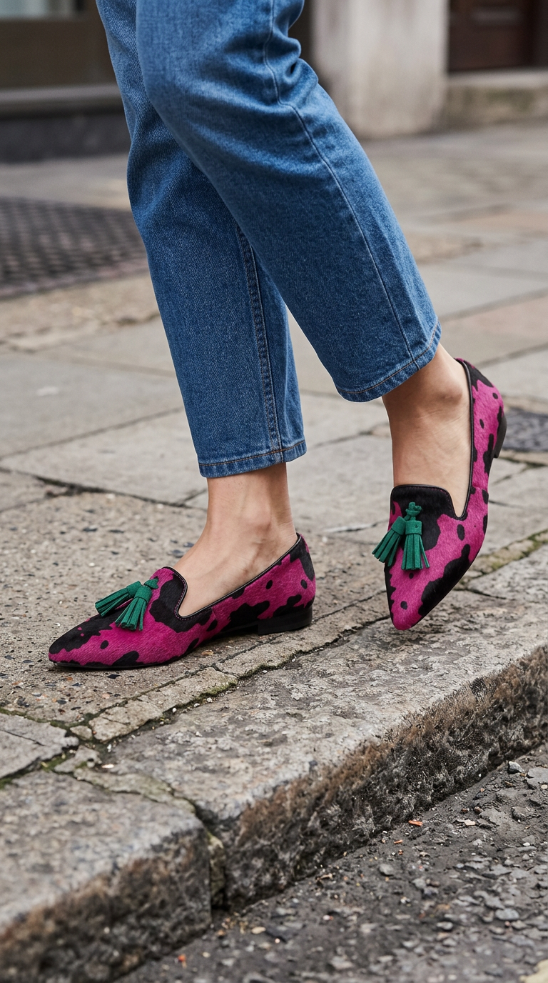 Colomba | Mocassino Mucca Fucsia con Nappine