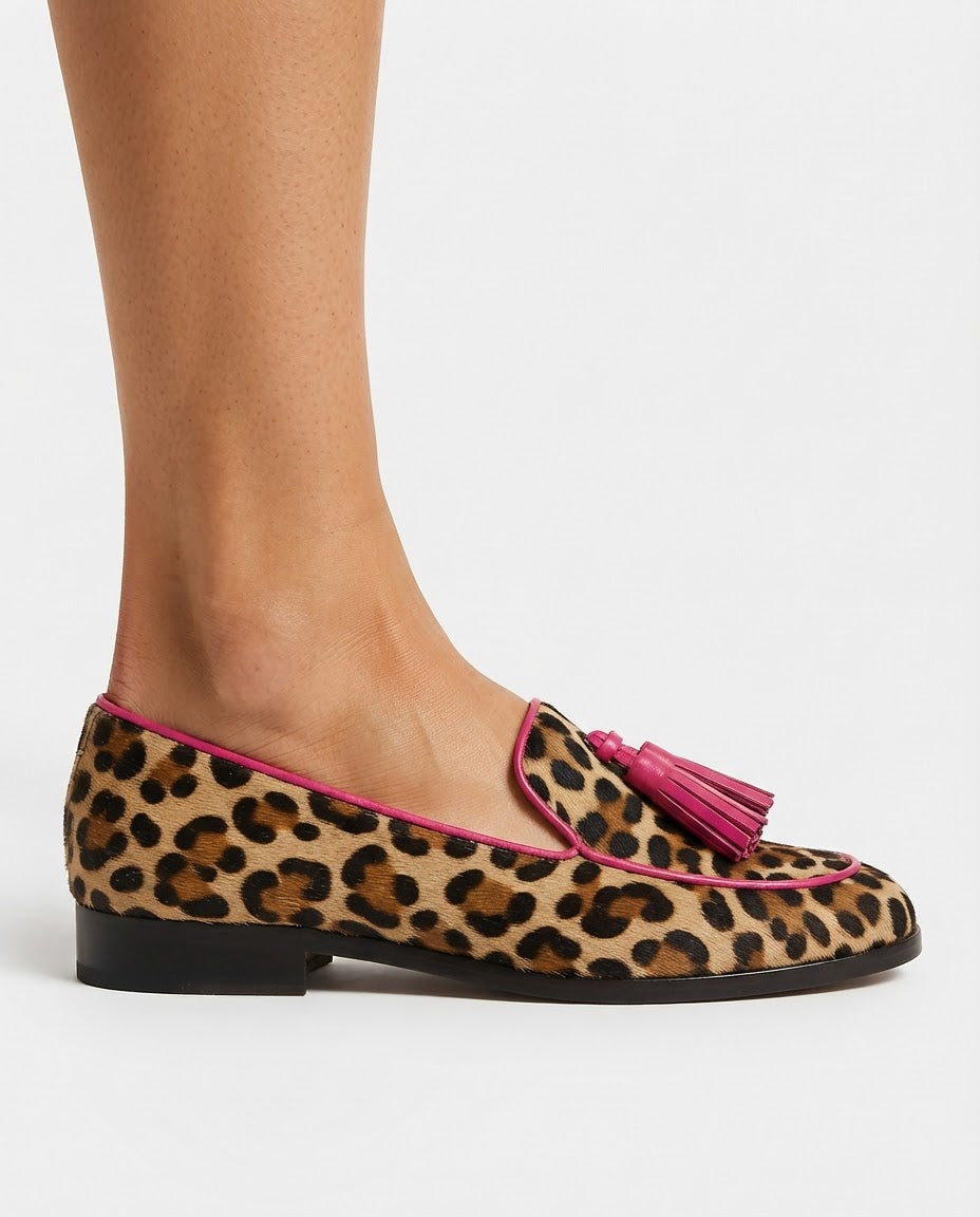 Albina | Mocassino Leopardato con Nappine Fucsia