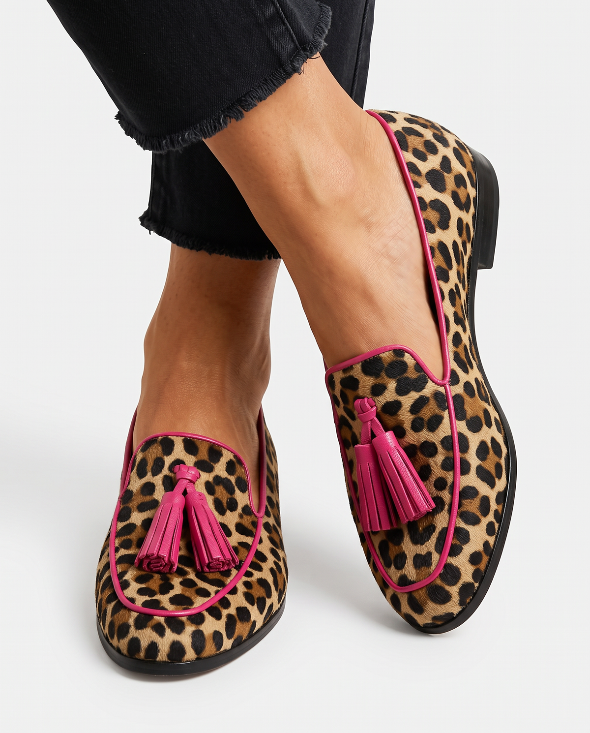 Albina | Mocassino Leopardato con Nappine Fucsia