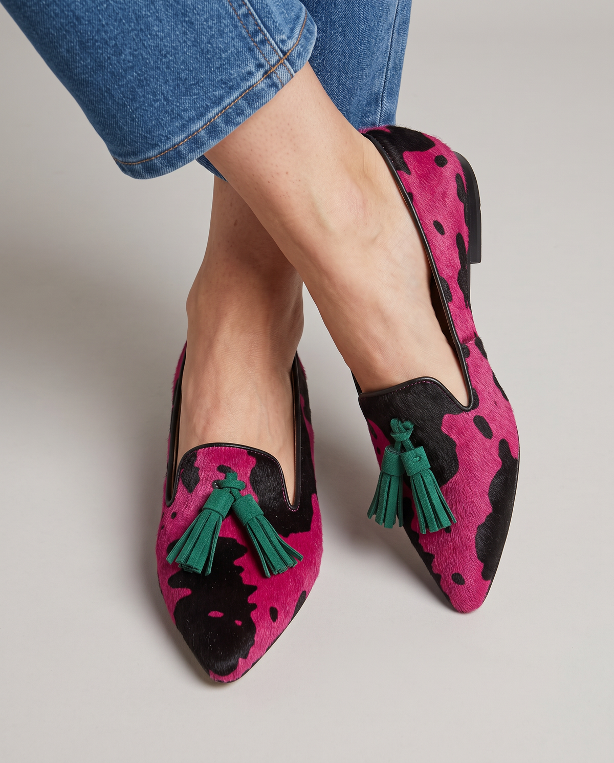 Colomba | Mocassino Mucca Fucsia con Nappine