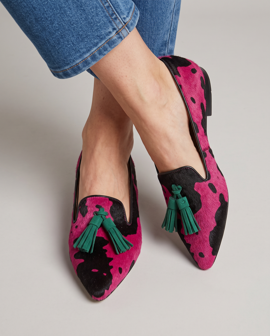 Colomba | Mocassino Mucca Fucsia con Nappine