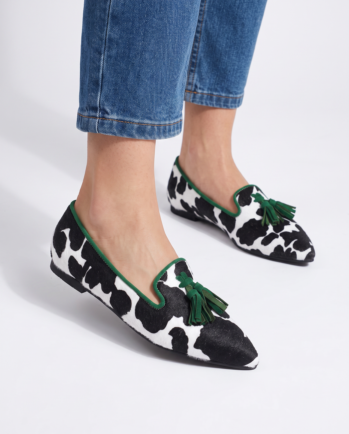 Fedora | Mocassino Mucca con Nappine Verdi