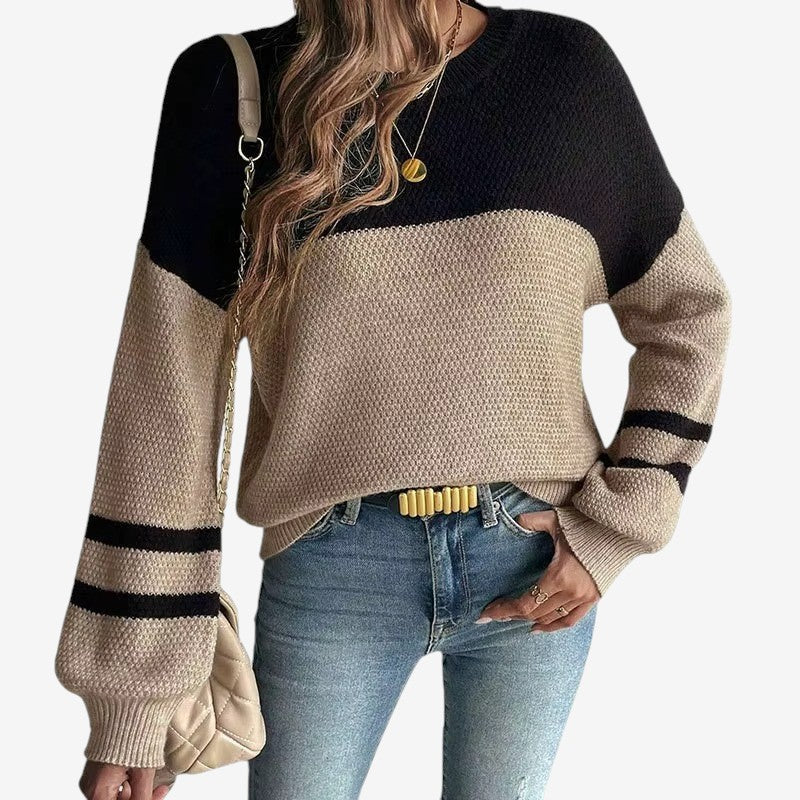 Skylar – Maglione con maniche lunghe, scollo rotondo e dettagli a coste