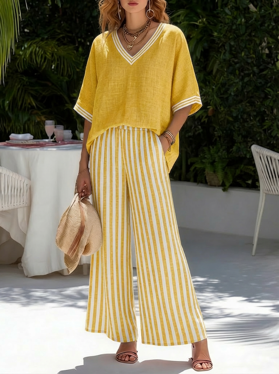 Amelia | Completo a Righe in Lino e Cotone