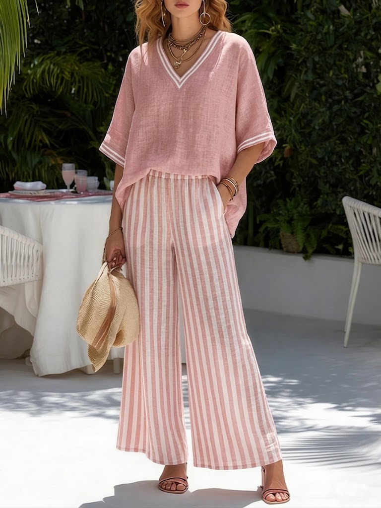 Amelia | Completo a Righe in Lino e Cotone