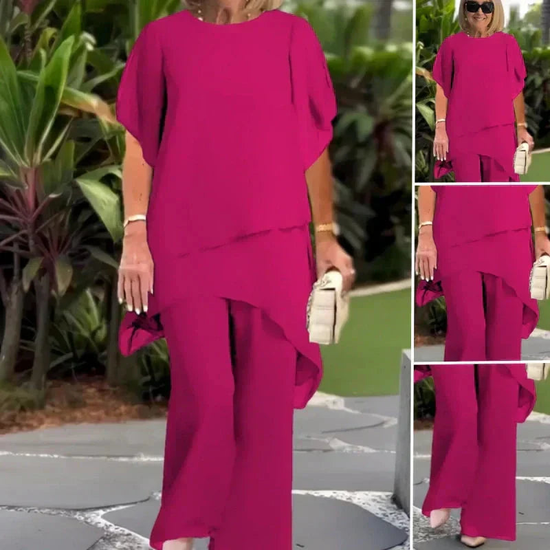 Completo con pantaloni palazzo drappeggiati