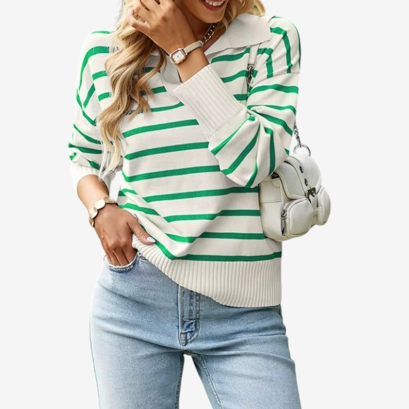 Quinn – Maglione a maniche lunghe con motivo a righe e dettagli a coste