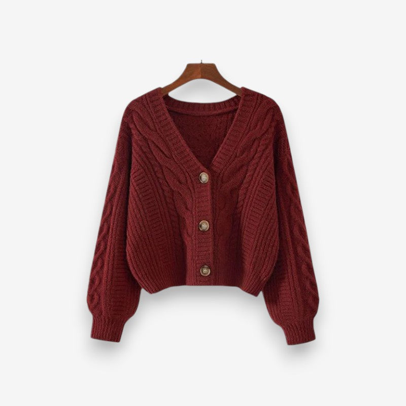 Carys – Maglione a maniche lunghe con motivo a trecce e scollo a V