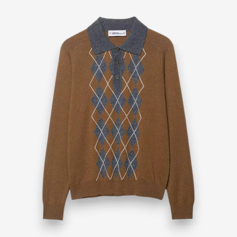 Maelis – Maglione stampato a maniche lunghe con collo polo e bottoni