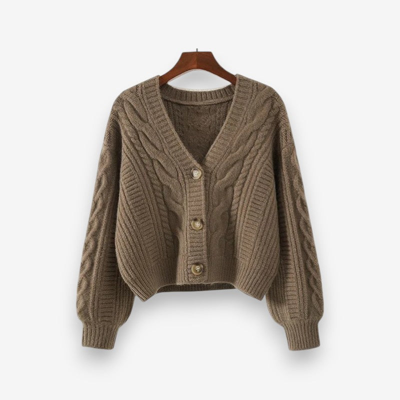 Carys – Maglione a maniche lunghe con motivo a trecce e scollo a V