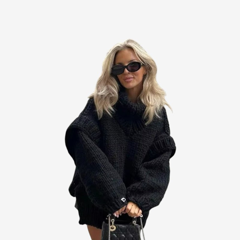 Halen – Maglione Oversize a Manica Lunga con Collo Alto e Dettagli a Costine