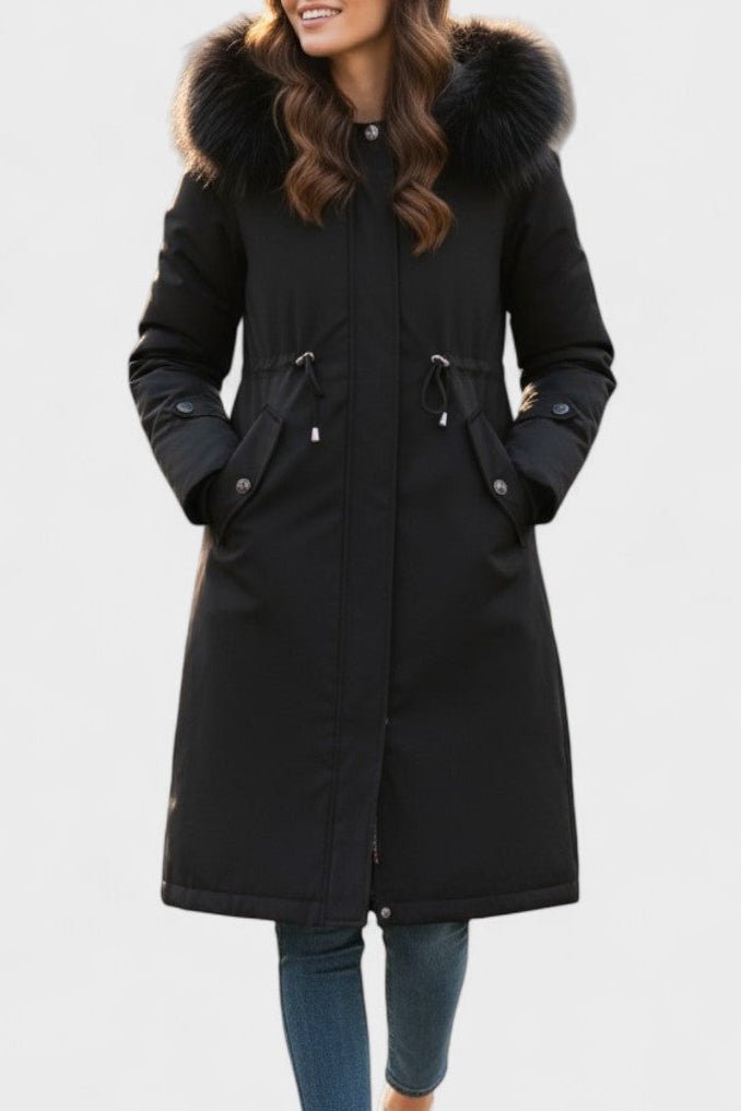 Giada | Cappotto Lungo con Cappuccio e Dettagli Chic