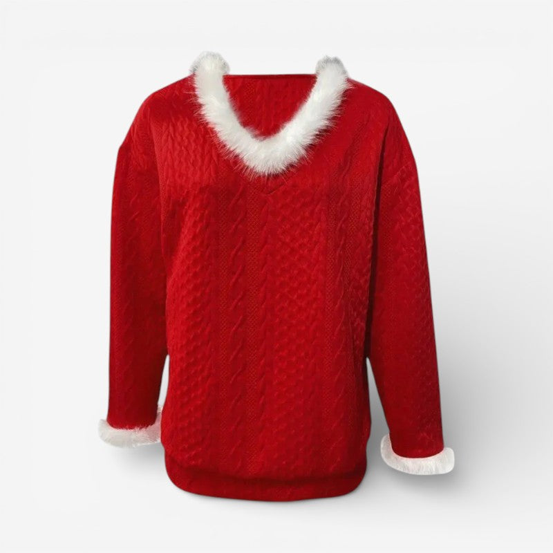 Olivia – Maglione a maniche lunghe con scollo a V in pelliccia e vestibilità slim